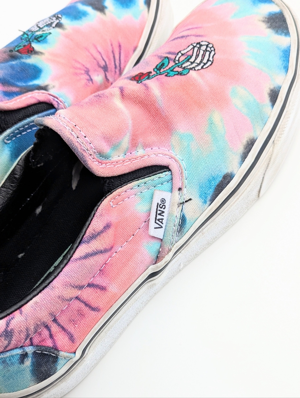 Vans Slip-On Tie Dye Skeleton Rose Sneakers W7.5/M6 - Picture 4 of 6